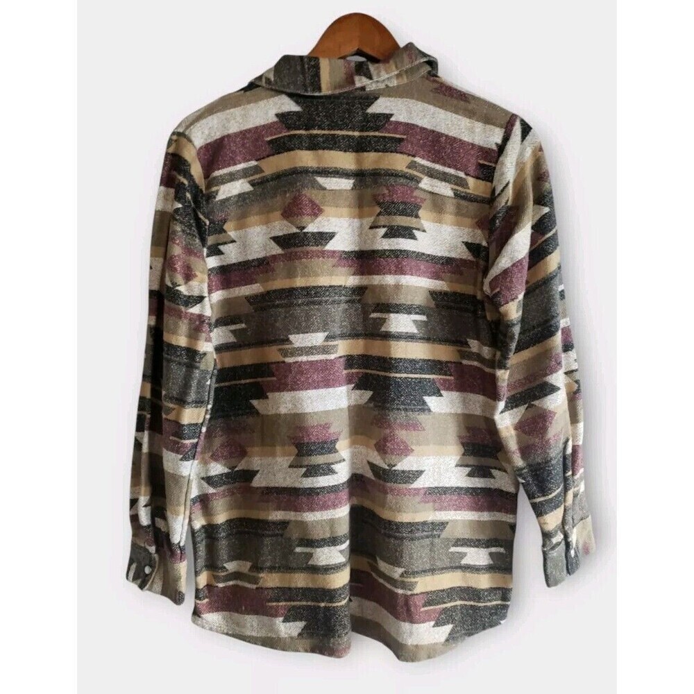 Canyon Retreat Top Womens Small Brown Aztec Tribal Flannel Shacket Pearl Button - Picture 5 of 7